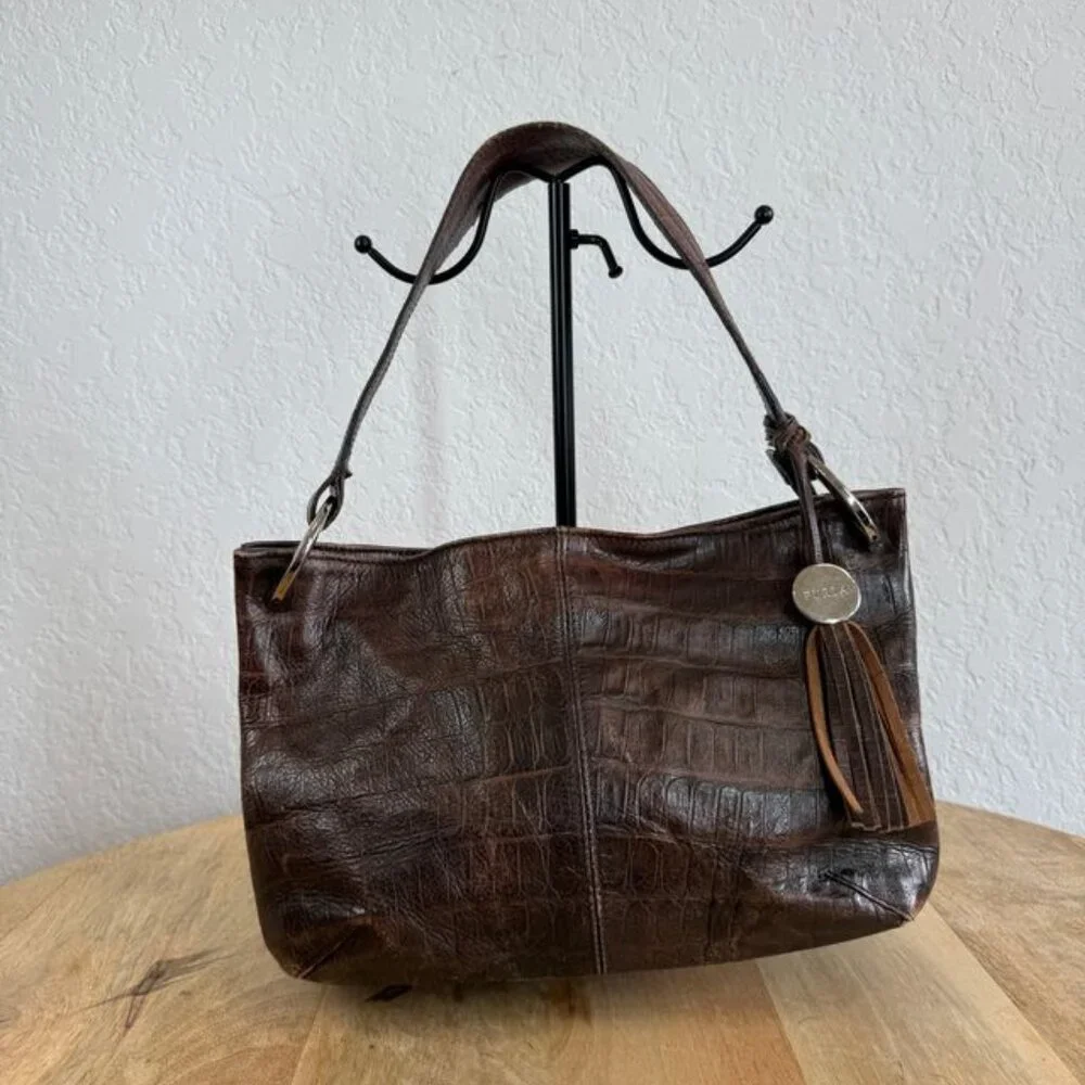 Furla Croc Embossed Brown Leather Hobo